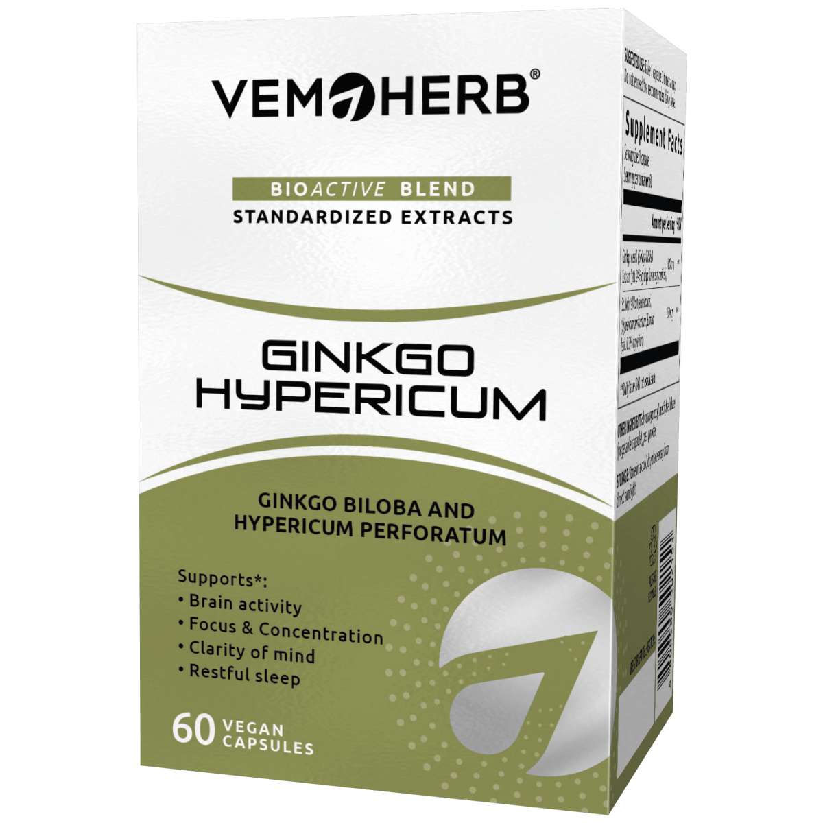 VemoHerb Ginkgo Hypericum (Ginkmedžio lapų ekstrakto ir jonažolės ekstrakto junginys) 60 kaps.