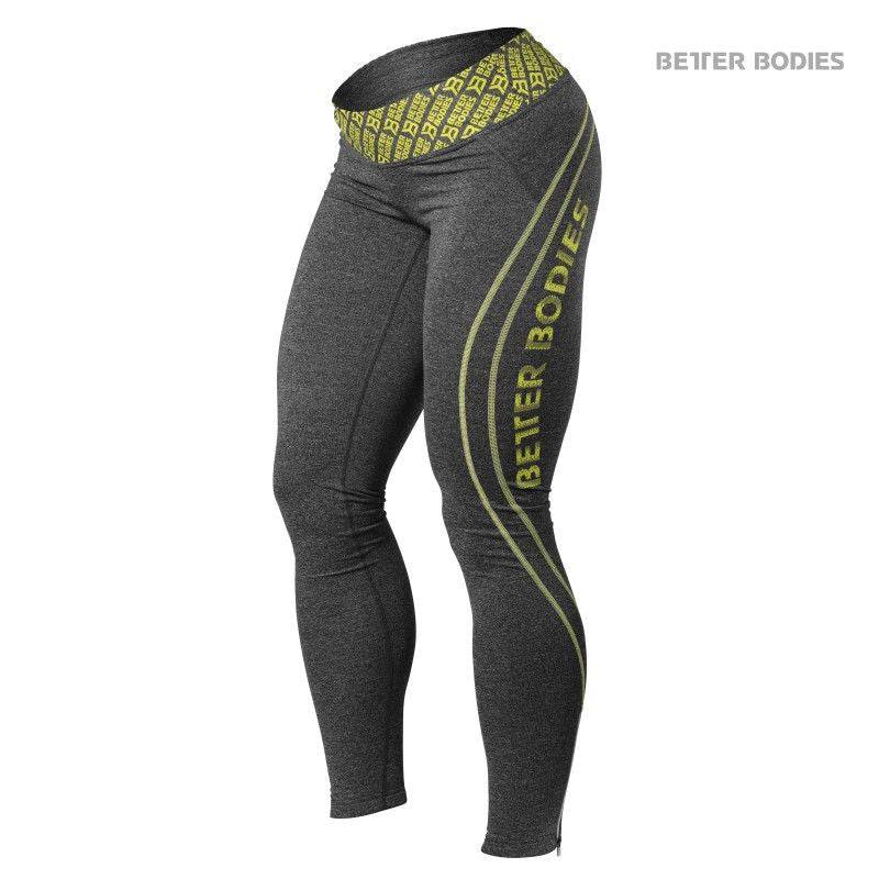 Better Bodies Shaped Logo Tights (Antracite melange/lime) - fiTT