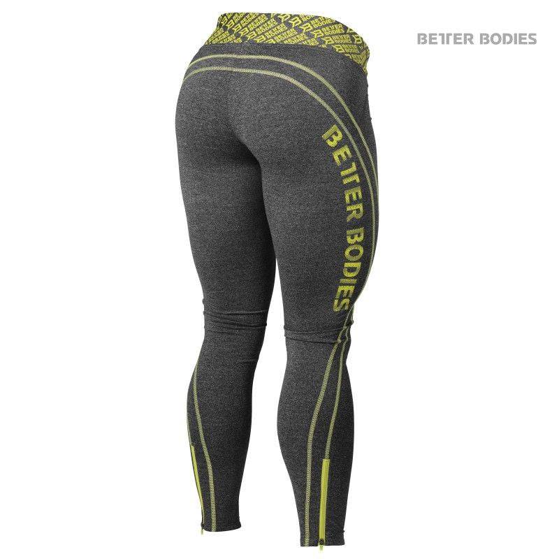 Better Bodies Shaped Logo Tights (Antracite melange/lime) - fiTT