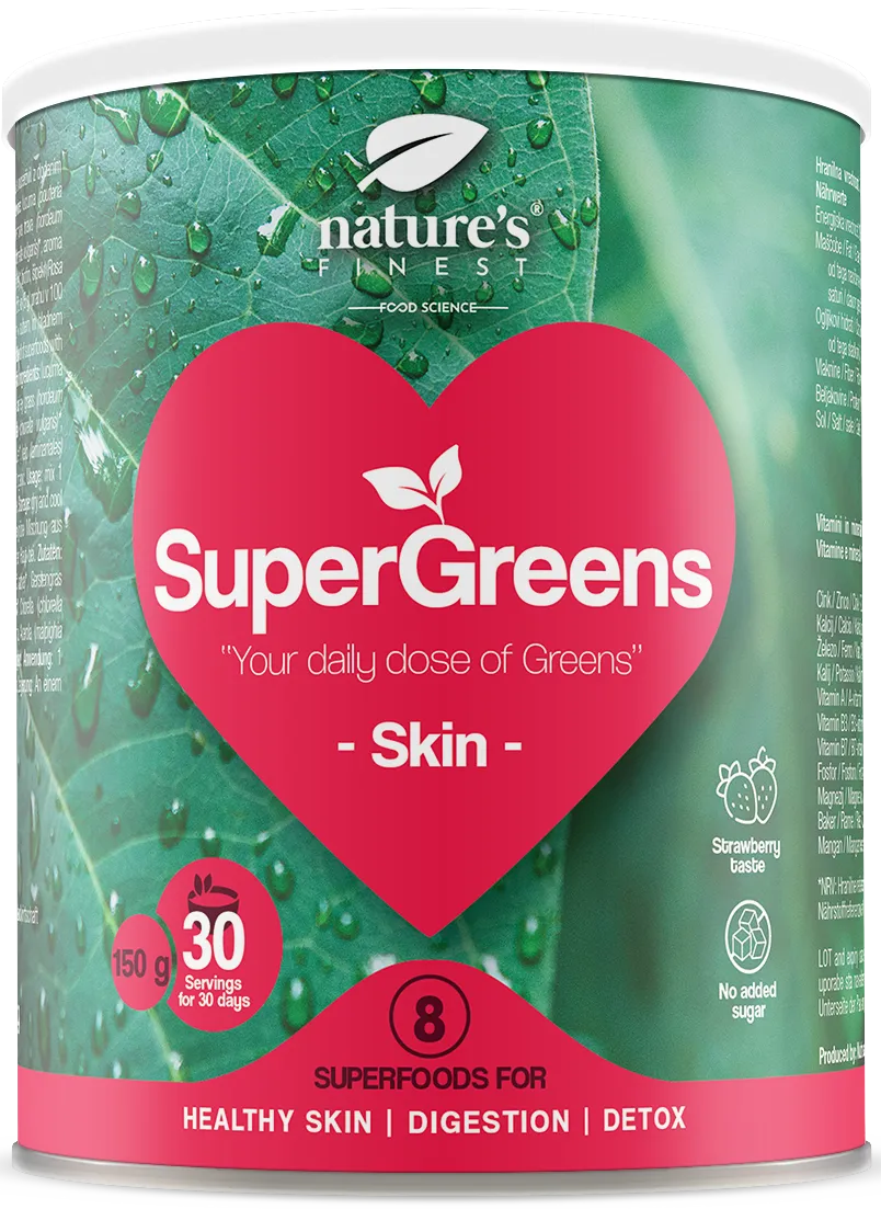 Nature&#39;s Finest supermaisto mišinys odai „SuperGreens SKIN“, ekologiškas 150 g.